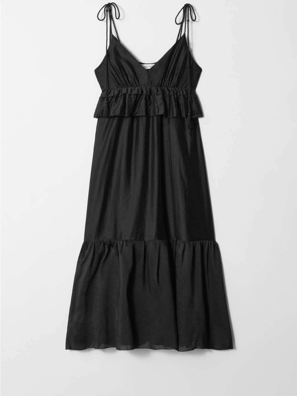 & Other Stories Black Tie-Shoulder Ruffle Maxi Dress